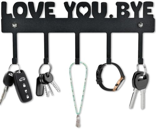 Brewlix Portallaves con 5 ganchos, negro para colgar en la pared, gancho de metal para llaves, para entrada, pasillo, dormitorio, salón, tablero de llaves autoadhesivo