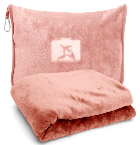 Wapasezyar 2 en 1 Couverture de Voyage - 127 x 152 cm Couverture et Oreiller de Voyage Doux et Chaud, Ultra légère et Chaude - pour Avion, Voiture, Bureau (Rose Chair)