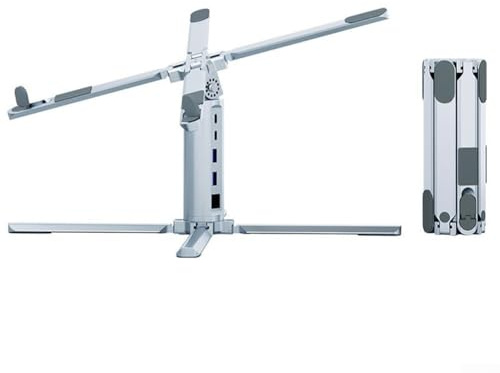 Estación de acoplamiento para laptop, soporte giratorio ajustable de aluminio para portátil con 10 puertos y transferencia USB 3.0 de alta velocidad, ergonómica altura ajustable (base de expansión)