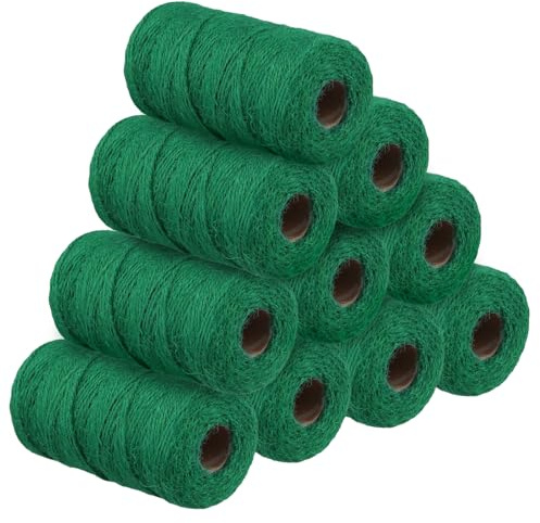 MANCHAP 10 Rolls 2mm x 100m Green Garden String, 3 Strands Jute Garden Twine for DIY Gardening and Handicraft Making