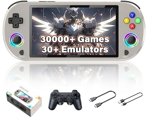 M22 Pro Portable Retro Game Console 128GB with Built in 30000+ Video Games 30+ Emulators, 5.0 Inch HD Screen, 3000mAh Battery, Plug and Play Handheld Emulator Gaming with a Game Controller (Grey)