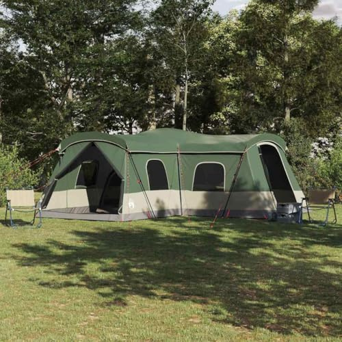 Familjetält grönt 680 x 510 x 210 cm, 185T polyester med PU-beläggning, vattentät, UV-resistent, ventilationsfönster, för 16 personer