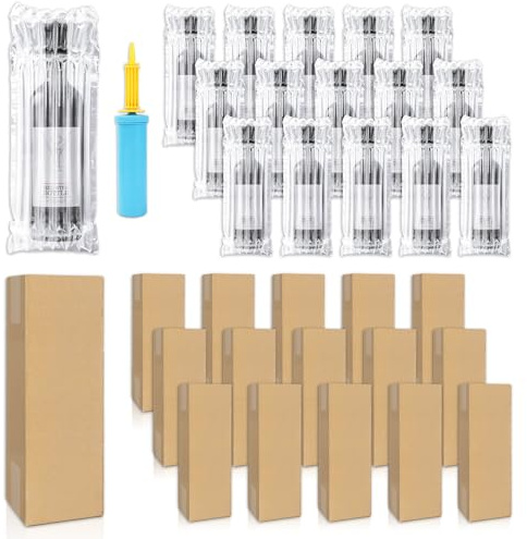 JarThenaAMCS 15 Sets Wine Bottle Travel Protector Bags Inflatable Air Column Bubble Cushion Wrap Pouches Packaging Sleeves with Corrugated Box and Pump for Wine Packing Transport