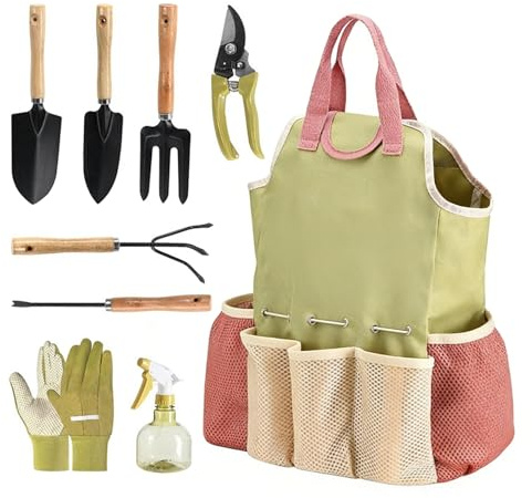 Jeruytgh Set di Attrezzi per Giardino - Kit di Attrezzatura per Piantumazione da 9 Pezzi | Attrezzi Portatili per Diserbo | per Giardino all'Aperto Serra Prato Cortile Sfoltimento Potatura Diserbo
