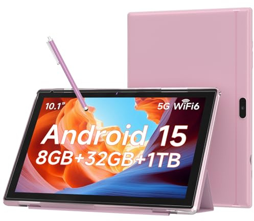 WUIUHOU 10.1 Inch Android 15 Tablet, 8GB RAM 32GB Storage, HD IPS Display, WiFi 5G 66000mAh Battery, Dual Camera Video Calling, Tablet with Case and Touch Pen for Work