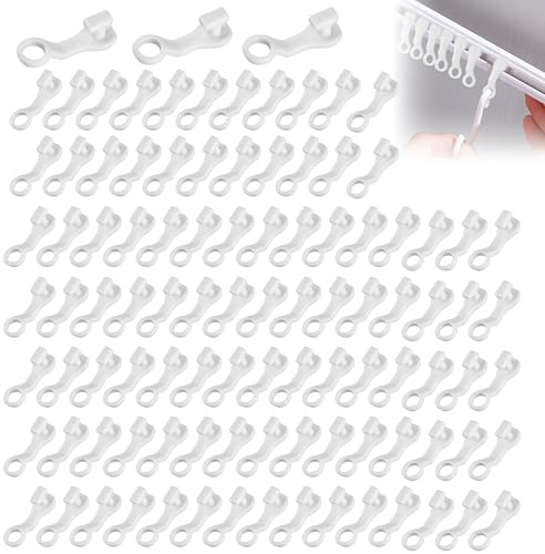 100PCS Curtain Gliders for Old Tracks Drapery Track Glider Hooks White Curtain Track Runners Rail Glider Hooks Easy Fit Strong Plastic for Smooth Sliding and Easy Fit White Plastic for Window Door