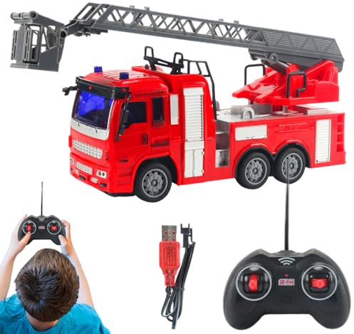 Camión Bomberos - Autobomba Teledirigido | Escalera con Lanza, Luces Parpadeantes, Acción Bump-N-Go, Vehículo Eléctrico, Regalo Cumpleaños Niños 3-8 Años