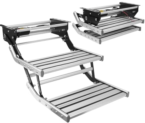 Hydravex Marchepieds électriques pour Camping-Cars et caravanes, escalier Pliant en Alliage d'aluminium, Tabouret d'extérieur pour caravanes et remorques de Camping. Double-12V