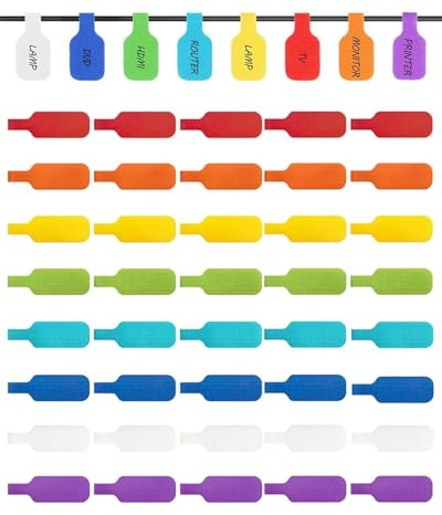 TOZBLEU 40Pcs Etichette per Cavi di Grandi Dimensioni, per Organizzare i Cavi e Distinguerli, Multicolori Scrivibili Cavi per Elettronica Casa Gestione e Identificazione dei Cavo, 8 colori