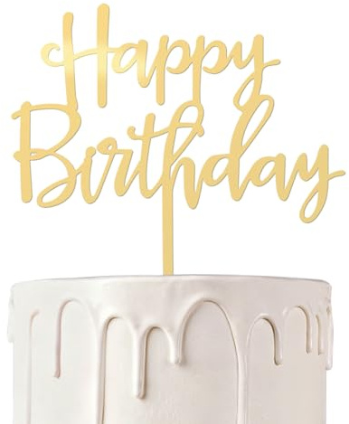Happy Birthday Tortendeko, Tortendeko Geburtstag, Happy Birthday Cake Topper, Acryl Geburtstags Kuchendeko, Tortenstecker Geburtstag, Tortendekoration für Mädchen Jungen Frauen Mann Party (Gold)