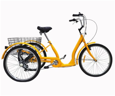 trehjuling, 24 tums trikes for vuxna ，lastcykel 3-hjulig cykelkryssningstrike， lasttrike med korg, cykelcykel for utomhussportshopping (rosa)