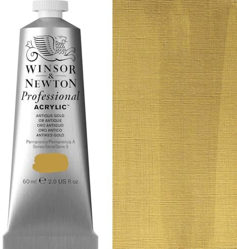Winsor & Newton 2320014 Professional Acrylfarbe in Künstlerqualität, hohe Farbbrillanz & Deckkraft, Archivqualität, 60ml Tube - Antik Gold | Hergestellt mit Harztechnologie, keine Farbverschiebung, längere Arbeitszeit, verschiedene Deckkraft, schnelltrocknend