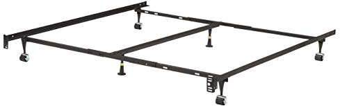 Heavy Duty 6-Leg Adjustable Universal Twin/Full/Queen/King Metal Bed Frame with Double Center Support Rug Rollers & Locking Wheels