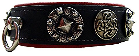 Hunde Halsband Leder Halsband 2 Farbig schwarz-rot 4 cm breit für Halsumfang 35-37 cm