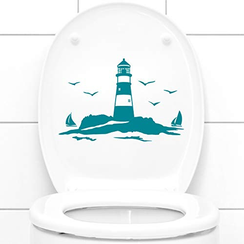 Grandora WC Aufkleber Leuchtturm mit Segelschiffen I dunkelblau (BxH) 25 x 16 cm I Wandtattoo Toilette Wandaufkleber Badezimmer Aufkleber Klo Sticker W5330