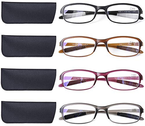 DOOViC 4 Pack Computer Reading Glasses Blue Light Blocking TR90 Sturdy Ultra Lightweight Readers for Women Men 2.5