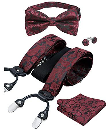 Alizeal - Juego de tirantes y corbata de lazo para hombre, diseño de cachemira, granate