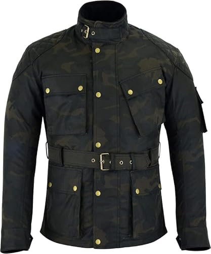 warrior gears Herren-Motorradjacken aus gewachster Baumwolle, wasserdichte Motorradjacke mit Nylonfutter, gepanzerter Biker-Textil-Winter-Outdoor-Mantel für Männer, Reit- und Reisekleidung