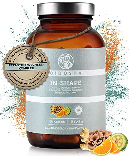 QIDOSHA Fettstoffwechsel & Mitochondrien Komplex, 120 Kapseln im Apothekerglas, u.a. mit Coenzym Q10, Maitake, Bitterorange, Cholin, L-Carnitin, Grünem Kaffee & Trikatu