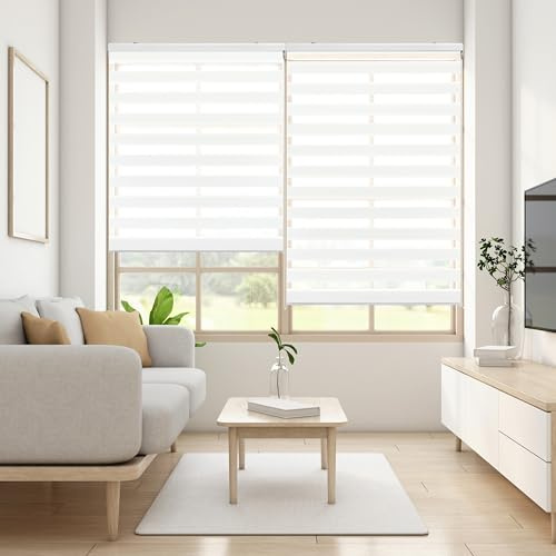 Blindecor Lira doppelrollo - duo rollo tag und nacht Weiß - 120 x 180 cm (Breite x Länge) | Stoffgröße 117 x 175 cm | Fensterrollo zebra
