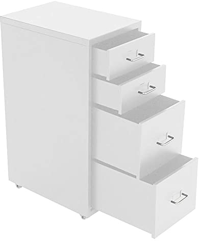 Warmiehomy Mobile Filing Cabinet with 4 Drawers, Rolling File Cabinet, Metal Document Storage Cabinet with Wheels Office Filing Cabinet for Home Office Furniture, Silver White, 28cmx 41cm x 68.5cm