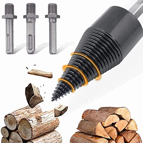 MHGLOVES Spaccalegna per Uso Domestico, Spaccalegna Elettrico Legna Da Ardere Punta Trapano Spaccalegna Vite Conica Albero, Punta Spaccalegna con 3 Manici Trapano per Legno Di Diametro Inferiore,45mm