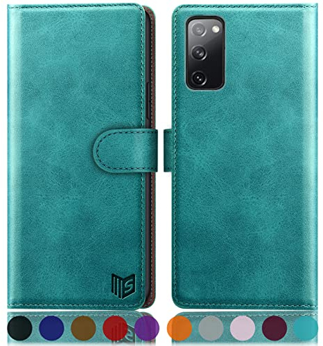 SUANPOT [RFID Schutz für Samsung Galaxy S20 FE hülle PU Leder handyhülle Lederhülle klapphülle Kartenfach Flip Phone Case Cover für Samsung S20 FE Handy hülle Phone case Cover Blau Grün