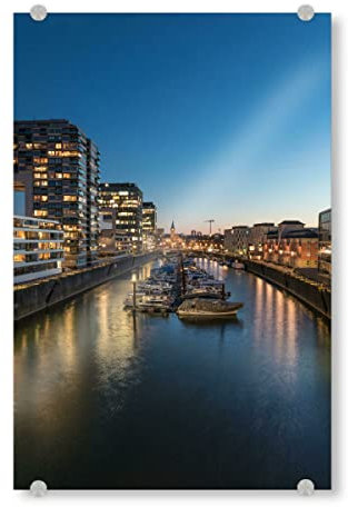 artboxONE Acrylglasbild 30x20 cm Städte Rheinauhafen Blaue Stunde Bild hinter Acrylglas - Bild köln am Abend Boote