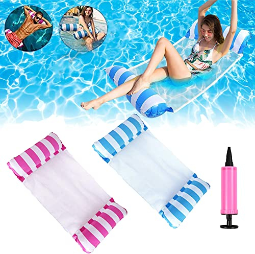 Nuotare Letto Galleggiante Gonfiabile,2 Pezzi Amaca Piscina Reclinabile per Adulti Giochi Estiva Mare Beach Party, Lettino Pieghevole con 1 Pompa (rosso+Blu)