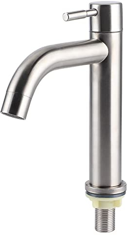 G1/2in Kaltwasserarmatur, Edelstahl Gebürstete Oberfläche Becken Wasserhahn Waschtischarmatur Einzelne Kaltwasser, Ein Loch Deckmontage Badezimmer Wasserhahn(#1)