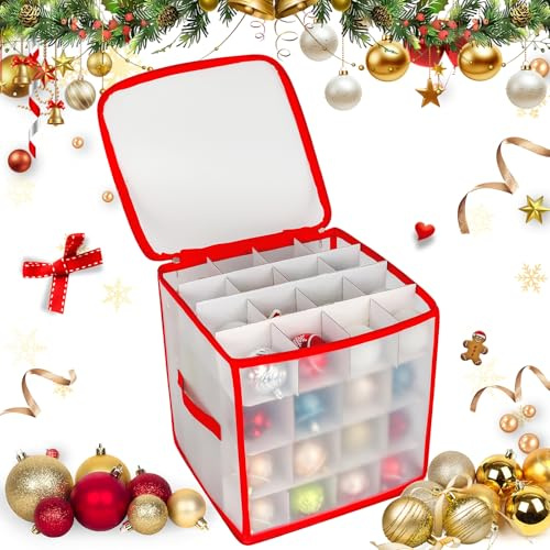 FORMIZON Weihnachtskugeln Aufbewahrung, Aufbewahrungsbox Weihnachtskugeln für 64 Kugeln je 8CM / 10CM, Box für Weihnachtsschmuck Faltbar mit Fächern und Deckel