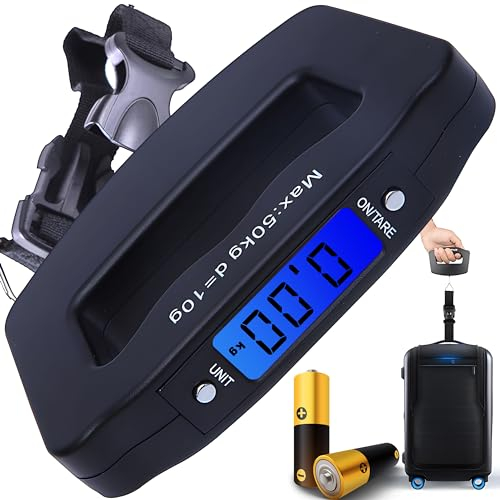 Retoo Digitale Kofferwaage Gepäckwaage Fischwaage LCD-Anzeig Hintergrundbeleuchtung Tragbare Hängewaage für Koffer Taschen bis 50KG Tara-Funktion Praktisch für Reisen Batterien Edelstahl Schwarz