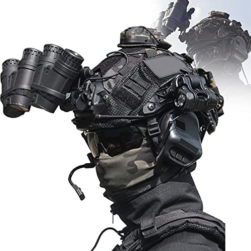 Casque tactique Airsoft Fast avec base Nvg Mount Casque HD Lampe de poche Signal Lunettes Tout-en-un Casque militaire pour la chasse Équipement de protection (BK)