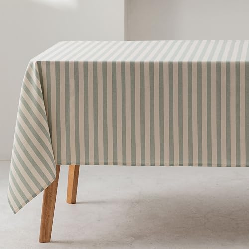 GAMUSI Rechteckige Tischdecke, gestreift, Meerwasser, wasserdicht, 100% Baumwolle, waschbar, Innen- und Außenbereich, 140 x 240 cm