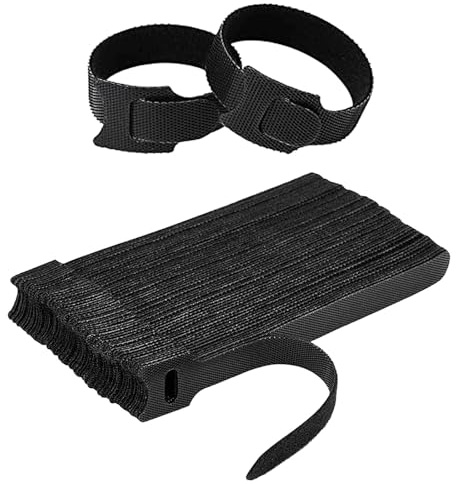 GWAWG 100PCS Cable Tie Reusable Black Straps ，Adjustable Releasable Hook and Loop Cable Straps,Suitable for Wire Bundling, Wire Sorting, Computer Wire Bundling