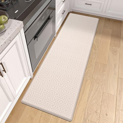 DEXI Küchenteppich Waschbar rutschfest, PVC Küchenläufer mit Ölfest und Wasserdicht, Gummirücken Teppich küche für Esszimmer, Küche, läufer Flur - 44x150cm, Beige