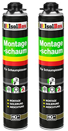 Isolbau Mousse de montage B2 - 2 x 750 ml - Mousse de construction en polyuréthane pour pistolets à mousse - Mousse 1K avec excellente isolation sonore et isolation thermique pour l'intérieur et