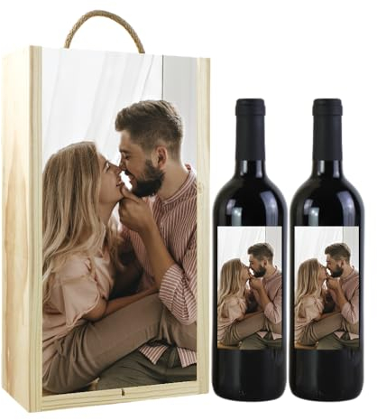 Genérico Caja Regalo Botella de 2 Vino Tinto Personalizada Caja Regalo Pareja Amigo Amiga Novio Novia San Valentín Cumpleaños