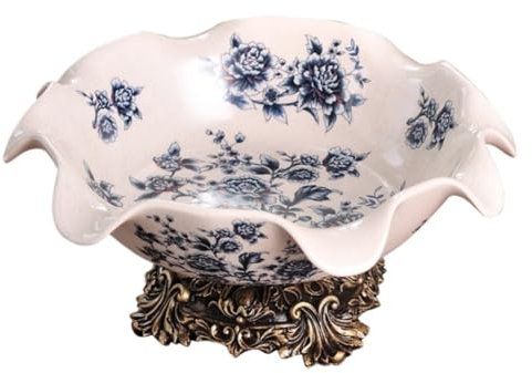 Cesto de Fruta Frutero Frutera Frutero De Cerámica, Cuenco Decorativo con Pedestal para Mesa, Frutero Vintage con Base De Resina Cesta de Frutas Fruteros