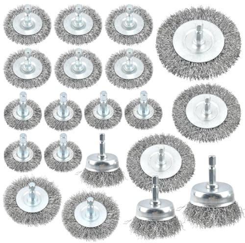 20Pièces Brosses Métalliques pour Perceuse,Brosse Metallique pour Meuleuse avec 6mm Tige Hexagonale 1/4,Brosse Métallique de Nettoyage Brosse de Nettoyage pour Perceuses Polissage Meulage Dérouillage
