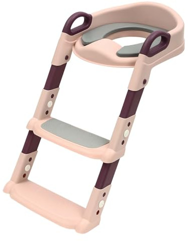 Toilettensitz Kinder mit Treppe, HöHenverstellbar Faltbar Töpfchen Toilettentrainer mit Treppe Toilettensitz für kinder mit Stabilen Rutschfesten Pedalen und PU Kissen, für Kinder ab 2-7 jahre (Rosa)