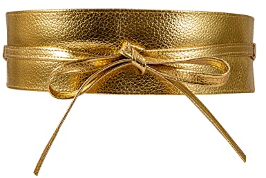 JDGFH Damen Gürtel, Breiter Taillengürtel, Obi Gürtel Breite Spitze Taille Band Kunstleder Cinch Tie Up, Golden
