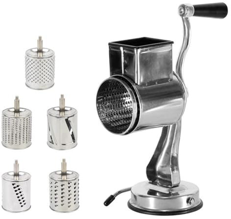 Gemüsereibe - Käsereibe aus Edelstahl - rotierende Käsereibe - Käsereibe mit multifunktionaler Kurbel | mit Gemüseschneidermaschine mit Saugfuß