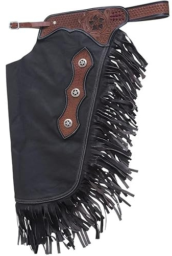 Sazaar Tack Chinks in pelle western con carré lavorato per uomo donna bambino piccolo medio grande ST-021 (Small)