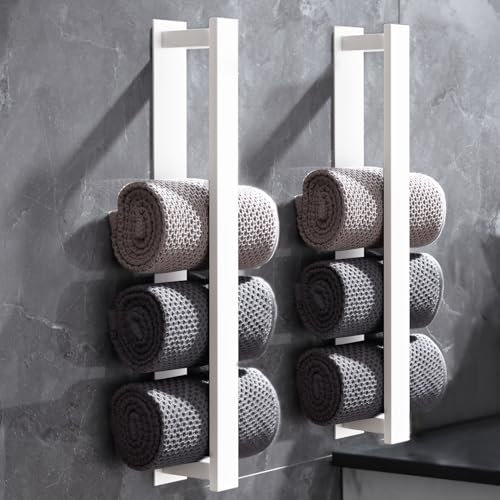 Handtuchhalter Ohne Bohren, Handtuchhalter Silber, Handtuchhalter Bad, GäStehandtuchhalter, Handtuchhalter Wand Gebürstetes Silber Edelstahl, Badetuchhalter (Weiße Farbe, 2 Pack)