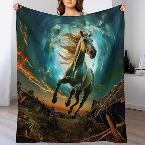 Pferd Decke Wohndecke Warm & Kuschelig Waschbar, Überwurf Ideal Für Draußen, Camping, Couch, Bett, Reisen – Superweiche Wolldecke（130×150cm）