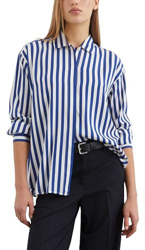Marc O'Polo Damen Hemd gestreift Oversized, Mehrfarbig (Multi/Shiny Blue), 40