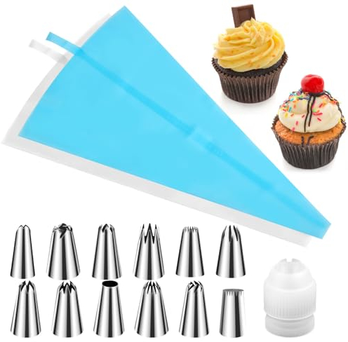 16pcs Piping Bags and Tips Set, Large Piping Bags and Nozzles Reusable Icing Piping Nozzles Tips with Piping Bag Couplers Professional Frosting Piping Kit for Cake Cream Cookie Cupcake DIY