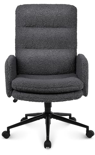 Youhauchair Skrivstol, toalettbordsstol av fuskpäls, stol med högt ryggstöd, mörkgrå