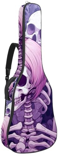 Gitarrentasche für Akustikgitarre mit zwei Taschen, Pink Art Skull wasserabweisend, doppelt verstellbarer Schultergurt, Gitarrentasche, Pink Art Skull, 42.9x16.9x4.7 in, Stilvoll